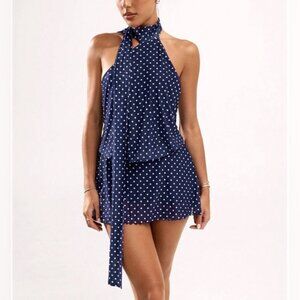 Polka Dot Print Backless Mini Cami Dress